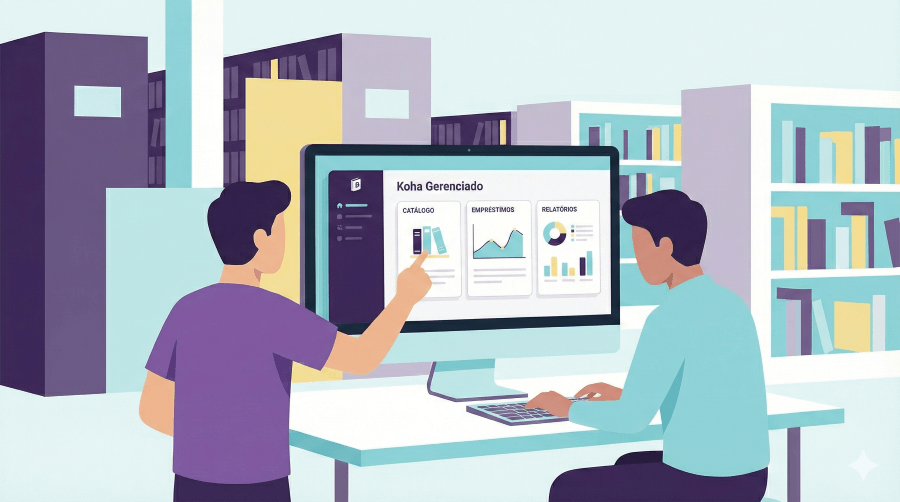 Painel do Koha Gerenciado para gestão de bibliotecas